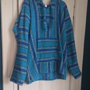 Blue Striped Baja Hoodie Sweatshirt